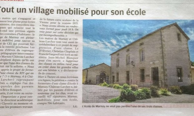 Petition : Contre la fermeture d'une classe d'école à Marnay/Château-Larcher (86)