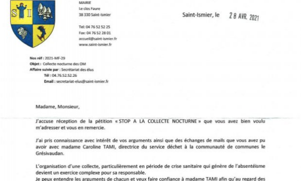 Petition : STOP A LA COLLECTE NOCTURNE DES DECHETS A SAINT-ISMIER