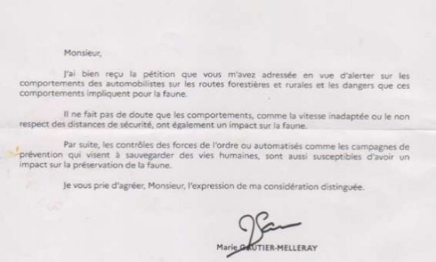 Petition : Pour accentuer les contrôles de vitesse et de comportement là où la faune est décimée