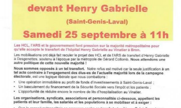 Petition : Pétition citoyenne. L’Hôpital Henry Gabrielle, c’est de la médecine. C’est à Saint-Genis-Laval, nulle part ailleurs !