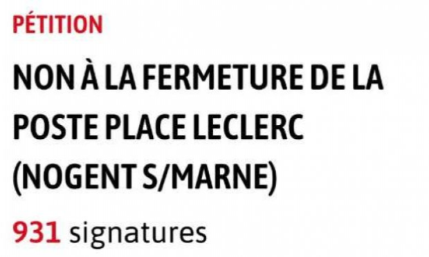 Petition : NON à la FERMETURE de La Poste Place Leclerc (Nogent S/Marne)