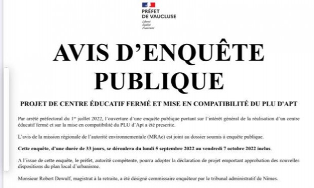 Petition : NON à la construction d’un CENTRE EDUCATIF FERME (CEF) sur la commune d’APT