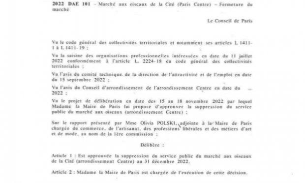 Petition : Non à la fermeture du marché aux oiseaux à Paris !