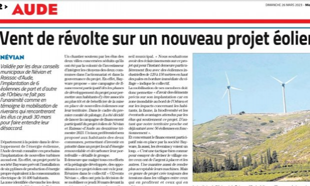 Petition : Préservons notre cadre de vie ,refus des éoliennes hautes de 150m à  500 m de nos maisons.
