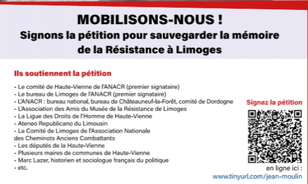 Petition : Le centre culturel Jean Moulin à Limoges débaptisé : sauvons la mémoire de la Résistance !