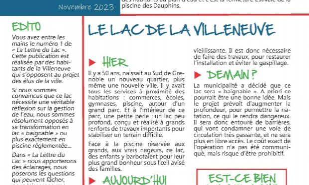 Petition : Non au projet de transformation du lac de la Villeneuve prévu par les élus de Grenoble !