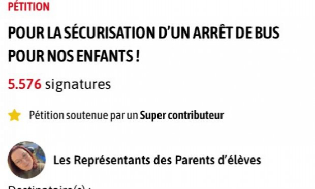 Petition : Pour la sécurisation d’un arrêt de bus pour nos enfants !