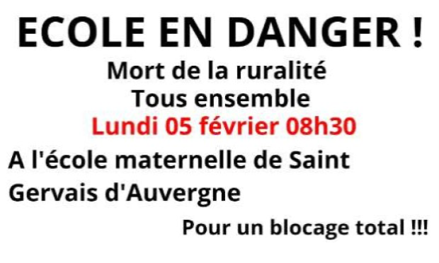 Petition : Non à la fermeture d'une classe maternelle à St Gervais d'Auvergne