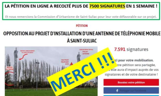 Petition : Opposition au projet d'installation d'une antenne de téléphonie mobile à Saint-Suliac