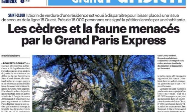 Petition : Contre la destruction des arbres et de la faune à St Cloud pour creuser un puit de lumière dans le cadre de la construction du métro 15