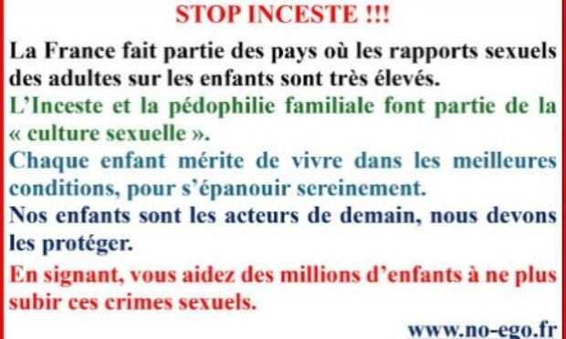 Petition : STOP INCESTE ! PROPOSITION DE PROJET DE LOI : OBLIGATION DE CONTROLE DES ENFANTS