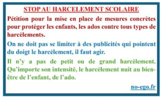 Petition : Stop au harcèlement scolaire ! Proposition de projet de loi