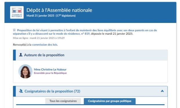 Petition : Soutien à la proposition de loi n°819 : pour une résidence équilibrée des enfants