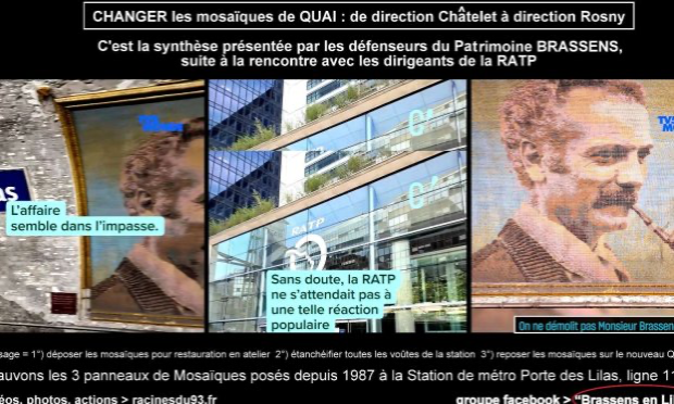 Petition : Sauver les 3 mosaïques de Georges BRASSENS, à la station Porte des Lilas