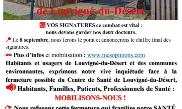 Petition : NON à la fermeture du Centre de Santé de Louvigné-du-Désert, sauvons l’accès aux soins !