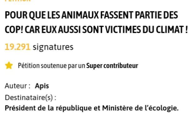 Petition : Pour que les animaux fassent partie des COP! Car eux aussi sont victimes du climat !