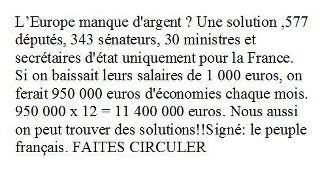 Pour la diminution de 1000€ sur les salaires de tous politiques,pour le plan d'austérité