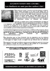 Mobilisation contre l'augmentation des tarifs en Cafétéria et des loyers en Résidence Universitaire sur l'Académie de Lille