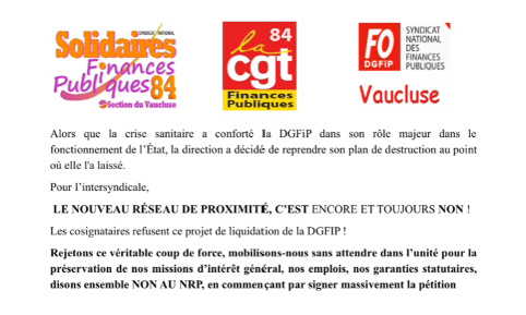 Finances publiques, non au nouveau réseau de proximité en Vaucluse !!!!