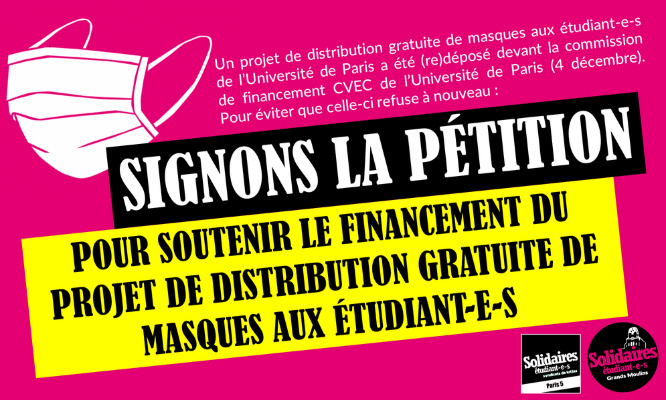 Soutenons la demande de financement pour la distribution gratuite de masques à l’Université de Paris