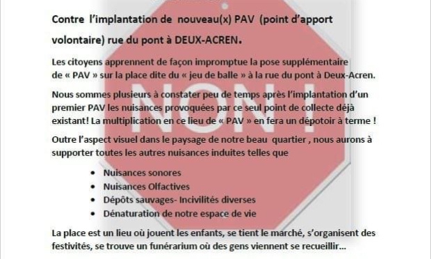 Déplacer le PAV situé sur le parking communal de la rue du Pont vers le parking des camomilles à Deux-Acren