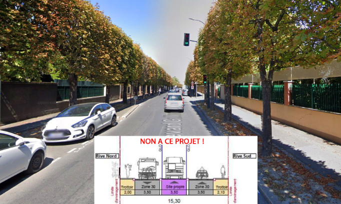 Non à l'abattage de 120 arbres et à la suppression de 47 places de stationnement pour la création d'un couloir de bus!