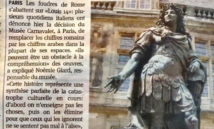 Contre la substitution des chiffres romains par les chiffres arabes pour les siècles et les rois au musée Carnavalet