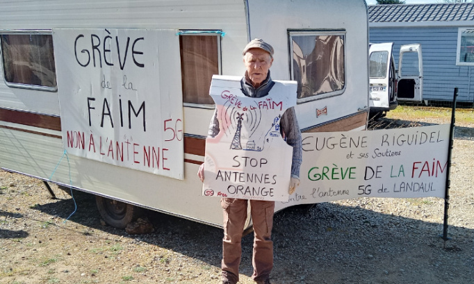 Soutien à Eugène Riguidel en grève de la faim contre l'antenne 5G de Landaul, pour la démocratie et le paysage landaulais.