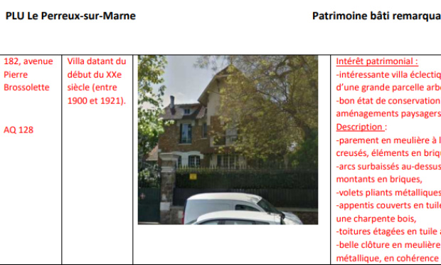 NON a la destruction de la demeure classée au PLU du 182 ave Pierre Brossolette (Le Perreux/Marne)