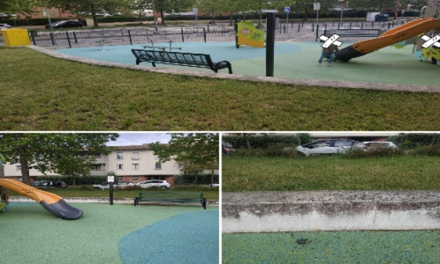 Demande d'une clôture complète de l'aire de jeu et un loquet de fermeture pour la porte.