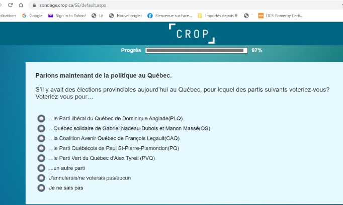 Nous membres et sympathisants du PCQ demandons à Crop-La Presse de faire preuve d'intégrité et de bonne foi et d'insérer le Parti Conservateur du Québec dans leurs choix de partis.