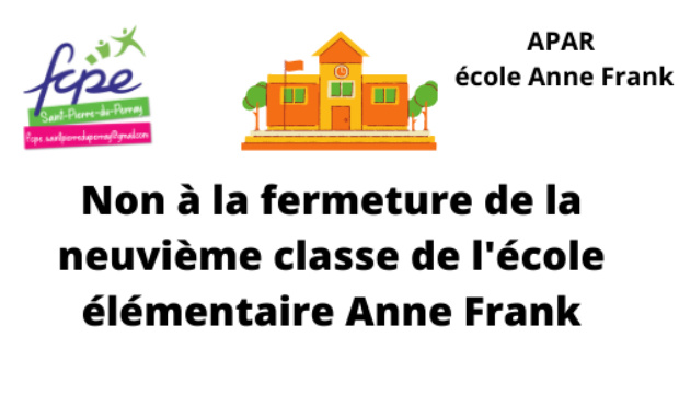 Non à la fermeture de la 9ème classe à l'école élémentaire Anne Frank
