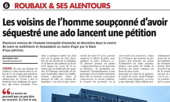 Prendre des mesures sur une personne reconnue psychologiquement irresponsable compromettant la sécurité des habitants du quartier