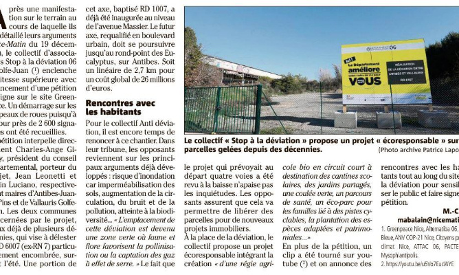 STOP à la déviation de la RN7 à Golfe-Juan ! Oui à un projet éco-responsable !