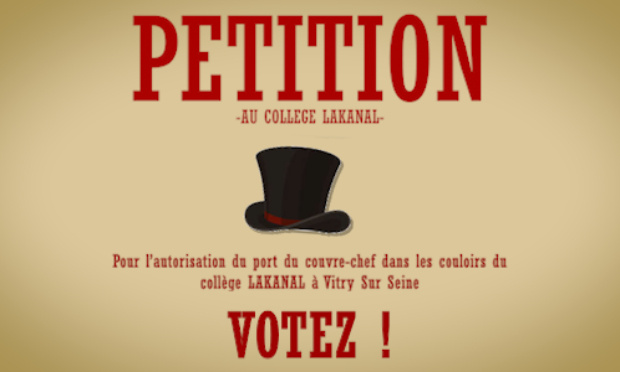 Pour l'autorisation du port du couvre-chef dans les couloirs du collège LAKANAL à Vitry Sur Seine