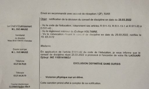 Contre l'exclusion de mon fils de son école !