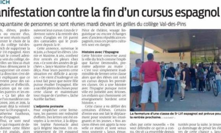 Non à l'arrêt de l'espagnol en LV1 au collège Val des Pins !