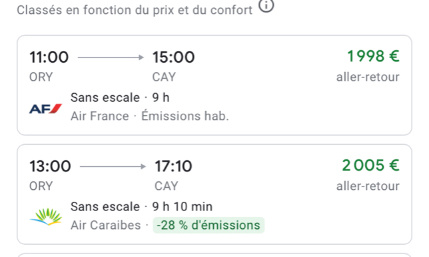 Diminuer les prix des billets Cayenne-Paris A/R