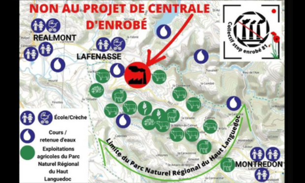 Non à l'implantation d'une centrale à goudron en terres agricoles (Tarn, Montredon-Labessonnié) !