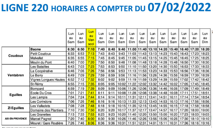 Rétablir la liaison directe du bus 220 entre Ventabren et Aix en Provence