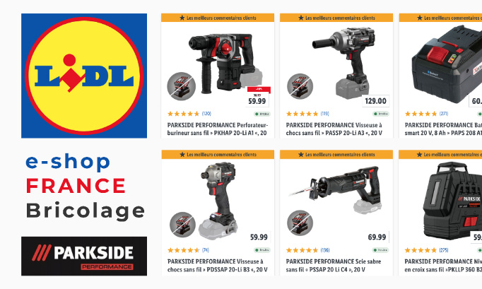 Lidl : Rendre accessible le e-shop en France. → Outils, Bricolage, Parkside Performance.