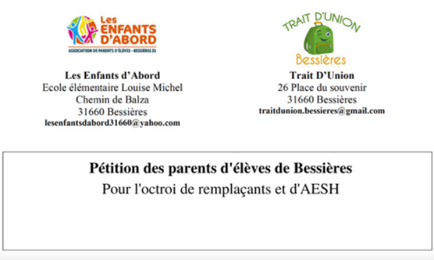 Des moyens pour nos écoles de Bessières, Non aux absences non remplacées : nos enfants ont droit à l’école !