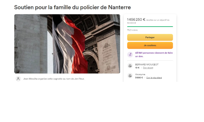 Suppression de la cagnotte pour la famille du meurtrier de Nahel