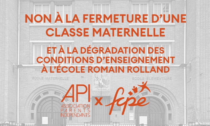 Non à la fermeture d'une classe et à la dégradation des conditions d'enseignement à l'école maternelle Romain Rolland