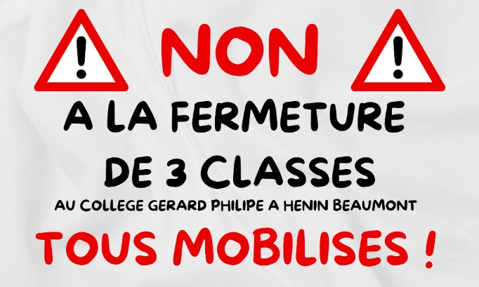 Non à la fermeture de 3 classes au collège Gérard Philipe !