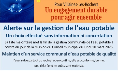 Maintien d'une eau potable de qualité et de proximité à Villaines-les-Rochers : urgence