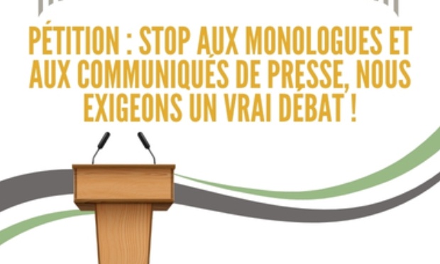 Stop aux monologues et aux communiqués de presse, nous exigeons un VRAI DÉBAT !