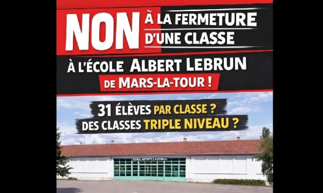 Non à la fermeture d’une classe à l’école Albert Lebrun de Mars-la-Tour
