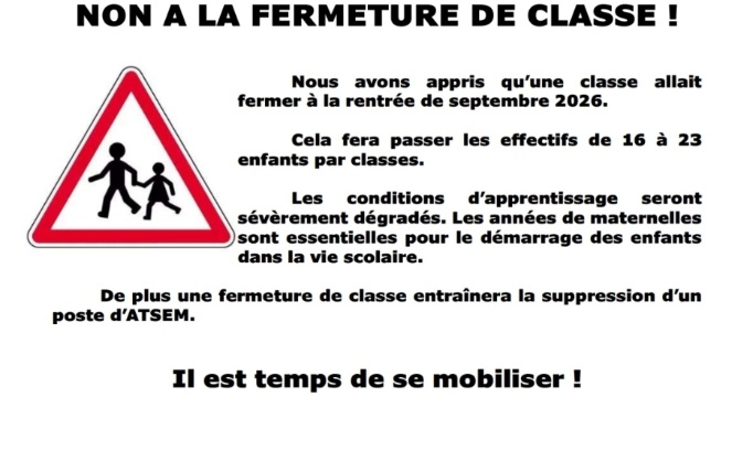 Non à la fermeture d'une classe à l'école maternelle Galleron