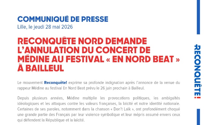 Non au concert de Médine au festival « En Nord Beat » le 26 juin.